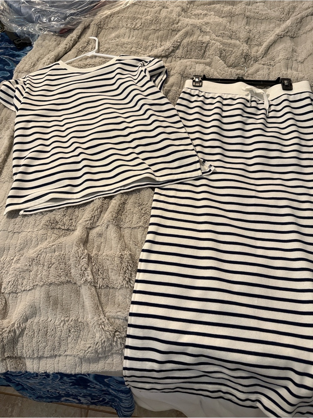 Women's Navy and White Striped Midi Skirt..NWOT